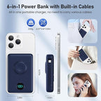 Magnetic Portable Charger for iPhone with Built-in Cables, 6-in-1 10800mAh Power Bank with iWatch Charger & LCD Display,25W Fast Charging Battery Pack for iPhone 16/15/14/13/12,Apple Watch (Blue)