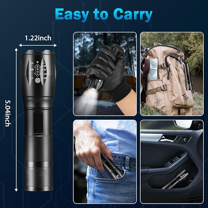 6Pack LED Flashlights High Lumens, 5Mode Tactical Flashlight for Home, Small Flashlights Powerful, Pocket Flashlight Bright, Adjustable Torch Light, Mini Flash Light for Emergencies Camping Outdoor