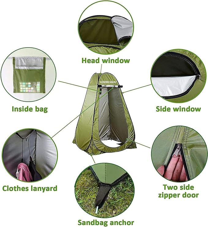 Pop-up Shower Tent & 20L Solar Shower Bag Combo - Waterproof Camping Privacy Shelter with Portable Heated Water Reservoir for Outdoor Bathing, Beach, Hiking (Green, 120x120x190cm)