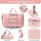 Extra Large Travel Duffle Bag,Carry-on Overnight Bag with Shoes Compartment,Weekender Bags for Women for Travel Business Trips Sport Hospital,3 Pcs Set,Pink
