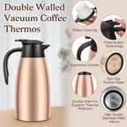 2 PCS 68 OZ Thermal Coffee Carafe, Insulated Stainless Steel Coffee Carafe Double Walled Vacuum Thermal Pot Flask with Brushes Thermos for Keeping Hot Coffee Tea Home and Office (Gold)