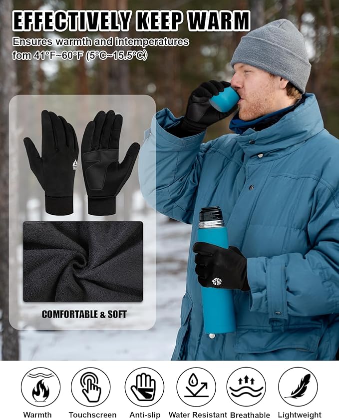 RIGWARL Winter Gloves Men and Women Medium-Thick, Gloves for Cold Weather with Thermal Plush, Touchscreen Running Glove Adjustable Zippered Wrist for Walking The Dog Hiking Camping Cycling Work