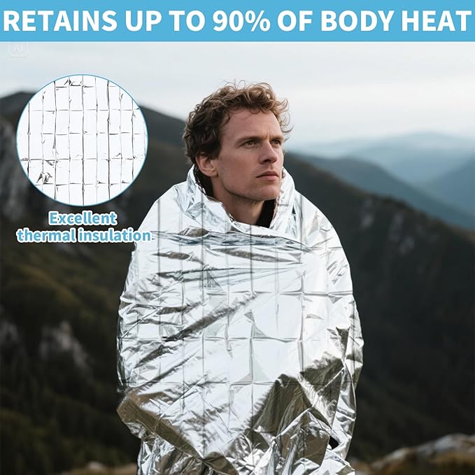 FRONTLINE Mylar Emergency Blankets 54" x 84" | Lightweight Thermal Survival Space Blanket, Waterproof & Windproof Foil Blanket for Camping, Hiking, First Aid & Disaster Preparedness (4)