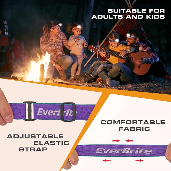 EverBrite Headlamp, 2 Pack Kids Headlamp with Red Light and Memory Function, Head Lamp for Adults and Kids with 5 Modes, Bright Headlamps for Camping, Running, Batteries Included