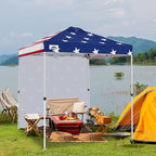 EAGLE PEAK Pop Up Canopy Tent with 1 Sidewall, Easy Setup Event Tent, Outdoor Sun Shade, Wheeled Carry Bag, Stakes and Guy Ropes, Instant Canopy 6.6x6.6, American Flag