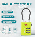 ANVIL TSA Approved Luggage Locks – High Security TSA008 Combination Travel Locks with Inspection Indicator for Suitcases and Backpacks. (3, Grass Green)
