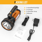 Rechargeable Searchlight Handheld LED Tactical Flashlight with Handle Spotlight 6000 Lumens High-Power Super Bright Torch with USB Output Torch (Gold)