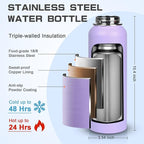 40 oz Insulated Water Bottle with Straw& Spout 2-in-1 Lid, Triple Wall Vacuum Stainless Steel Cold 48H, Leak Proof Sports Metal Flask Jug with Paracord Handle, Purple
