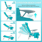 #WEJOY Folding Beach Chair for Adults, 4-Position Aluminum Lightweight Beach Chair, Low Sands Chairs with Shoulder Strap, Cup Holder and Padded Headrest, Supports 265lbs for Lawn