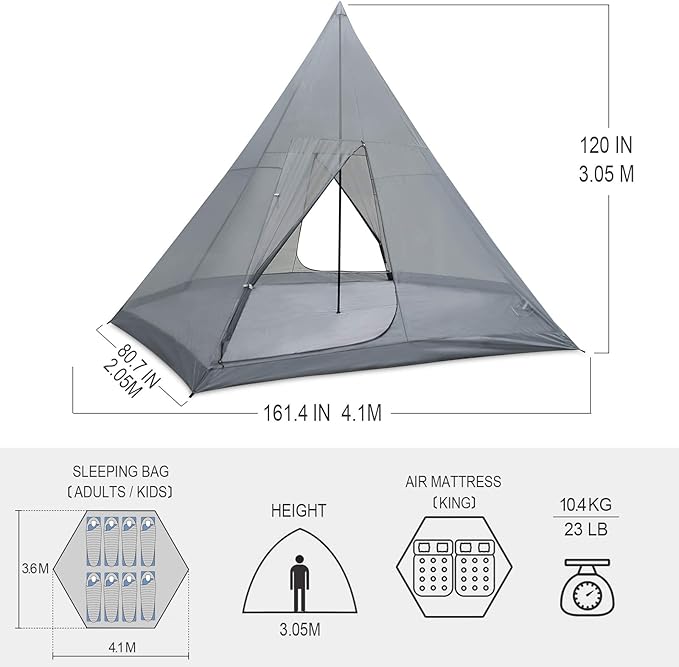 KAZOO Family Camping Tent Large Waterproof Tipi Tents 8 Person Room Teepee Tent Instant Setup Double Layer