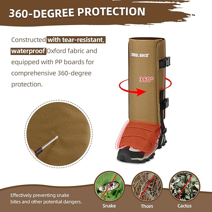 CAMULAND Snake Gaiters for Men & Women, Durable Waterproof Snake Guards for Lower Leg Protection