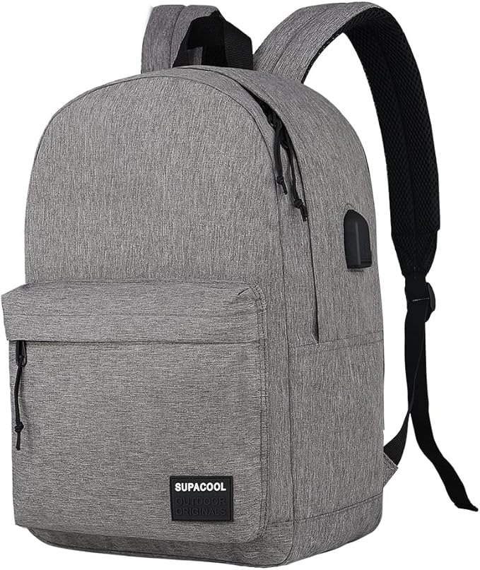 SUPACOOL Casual Laptop Backpack for Men and Women, Backpack for College, USB Charging Port, Lightweight Pack Back(Light grey)