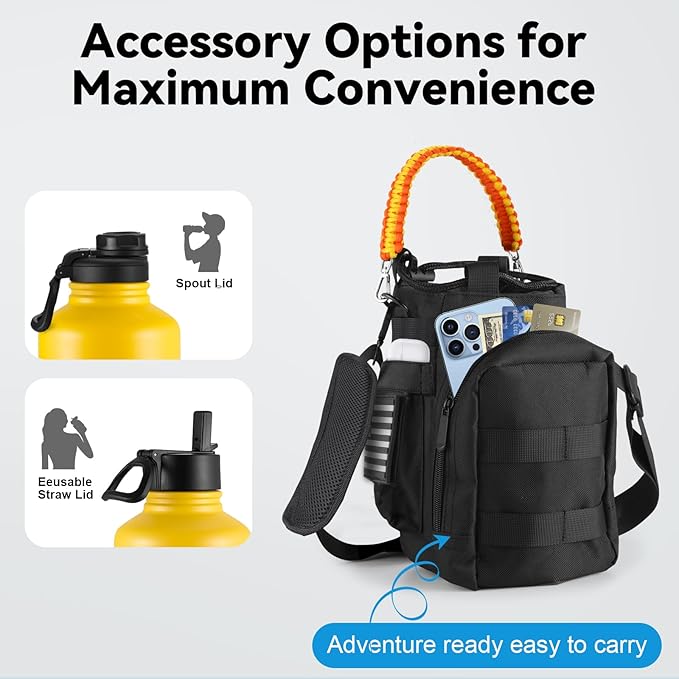 KXIAOCHEN Insulated Water Bottle, Stainless Steel Water Bottle, 2 Lids (Straw and Handle Lid),Wide Mouth Metal Water Bottles Keep Hot and Cold, Double Walled, Thermo Mug, Metal Canteen