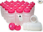 Rolling Sands USA Made 20 Ounce Sports Water Bottles - 24-Pack Bulk BPA-Free Blank Sports Bottles for Teams & Classrooms - Clear Frost Bottle/Pink Lid, No Smell No Taste