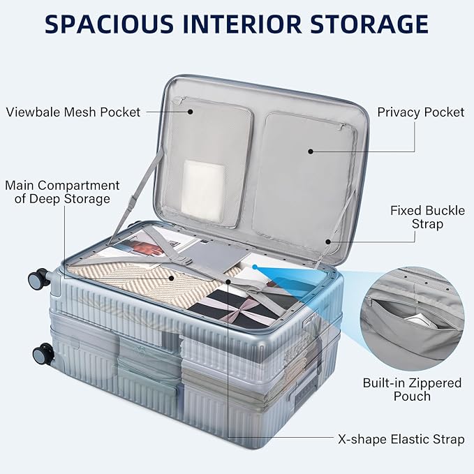 Hard Shell Suitcases 28 Inch Large Checked Luggage with Spinner Wheels Cup Holder, Expandable Check in Luggage Lightweight Top Opening Luggage Big Rolling Suitcase with Lock, Silver