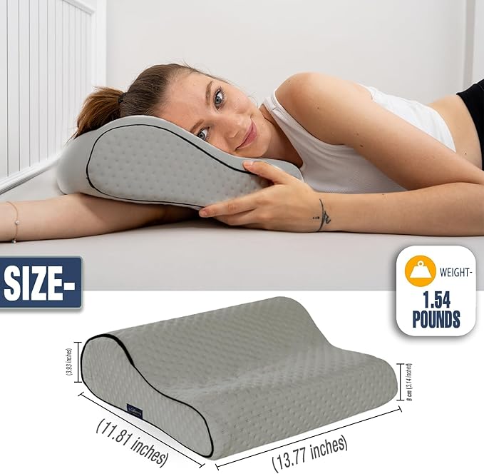 alkamto Travel & Camping Comfortable Memory Foam Pillow – Easy to Carry Portable Bag – Temperature Regulating Pillow Case (Grey Contour)