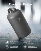 Insulated Water Bottle, 64 oz Stainless Steel Water Bottles with Straw, Leak Proof & BPA Free, Reusable Jug Thermo Flask for Outdoor Sports Gym Camping, Grey