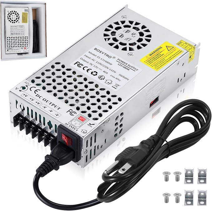 Upgraded 12V DC Power Supply 480W 40A AC to DC Converter Switching Power Supply for Led Strip, Motor Pump, CCTV, 3D Printer, Electronic Instruments, Lab Computer