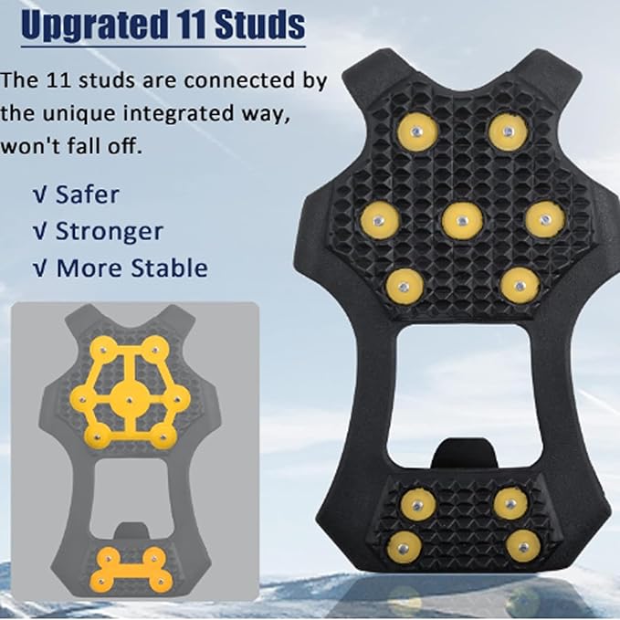 Ice Cleats Snow Traction Cleats for Shoes and Boots Anti Slip Crampons 11 Studs Rubber Walk Traction Grippers Non-Slip Overshoe for Women Men Walking on Snow and Ice