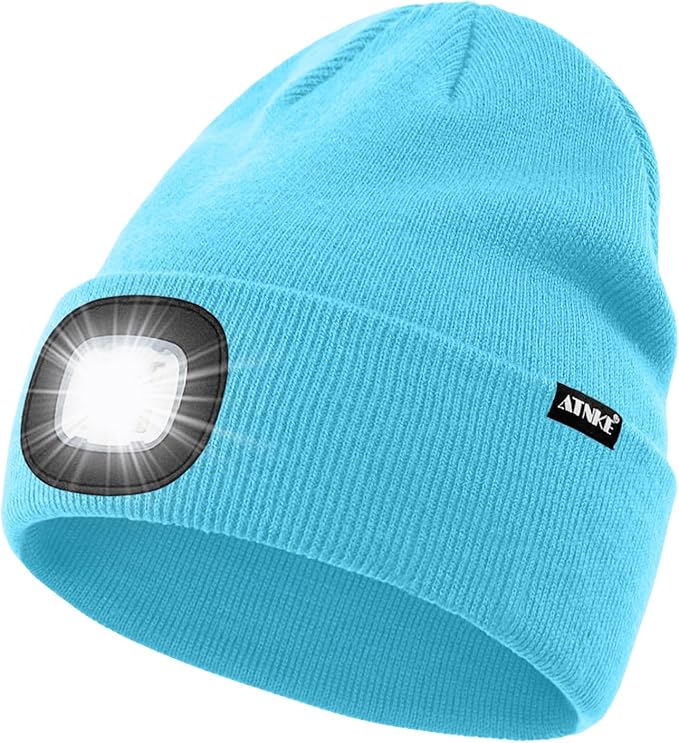 ATNKE LED Lighted Beanie Hat,USB Rechargeable 4 LED Running Headlamp Bright Cap with The Light Gifts for Men and Women