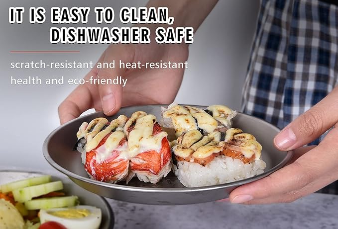 iBasingo Titanium Camping Plates with Mesh Bag - 174mm Ultralight Backpacking Dinnerware for Hiking, Survival Kit & Outdoor Cooking, 61g Ti1111T