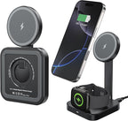 Esoulk 2 in 1 Wireless Charger for iPhone & Watch, 15W Fast Charging for Phone & 5W for Watch, Magnetic Wireless Charger Stand, Compact Foldable Charging Station for Travel