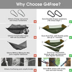 G4Free Large Camping Hammock with Mosquito Net 2 Person Pop-up Parachute Lightweight Hanging Hammocks Tree Straps Swing Bed for Outdoor Backpacking Backyard Hiking