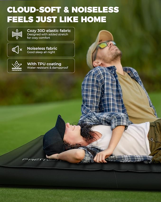 KingCamp Self Inflating Camping Pad, Ultra 6" Thick or Ideal 3" Thcik High R Value Air & Foam Camping Mattress, Full Size Double Sleeping Pad 2 Person for Camp Tent Outdoor Car, Multi Colors, PVC Free