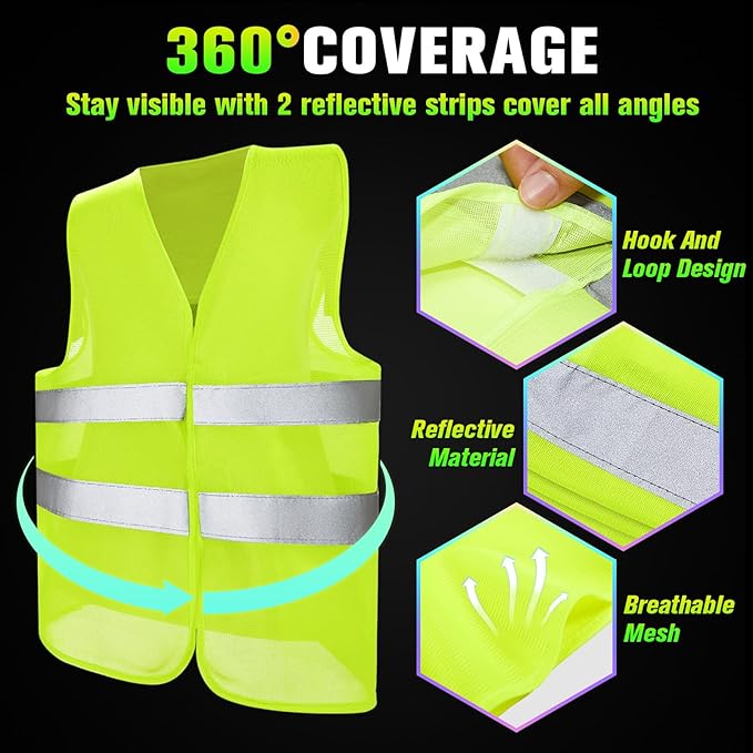 JaGely High Visibility Safety Vest Bulk Reflective Mesh Security Vest for Men Women Work Cycling Runner Neon
