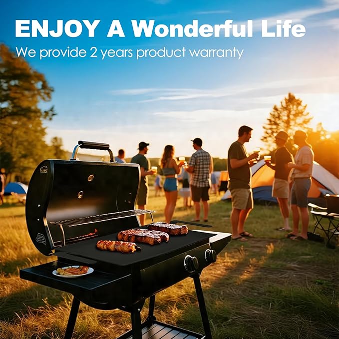 Carbon Steel Griddle Comes with Grill Press, Double Burner Griddle for Gas Stove, Electric Range, Outdoor Gas Grill, Induction, and Oven, Pre-seasoned Nitride Coating Compatible with Made in