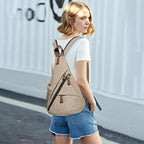 KL928 Canvas Sling Bag - Small Crossbody Backpack Shoulder Casual Daypack Rucksack for Men Women(Large Version)