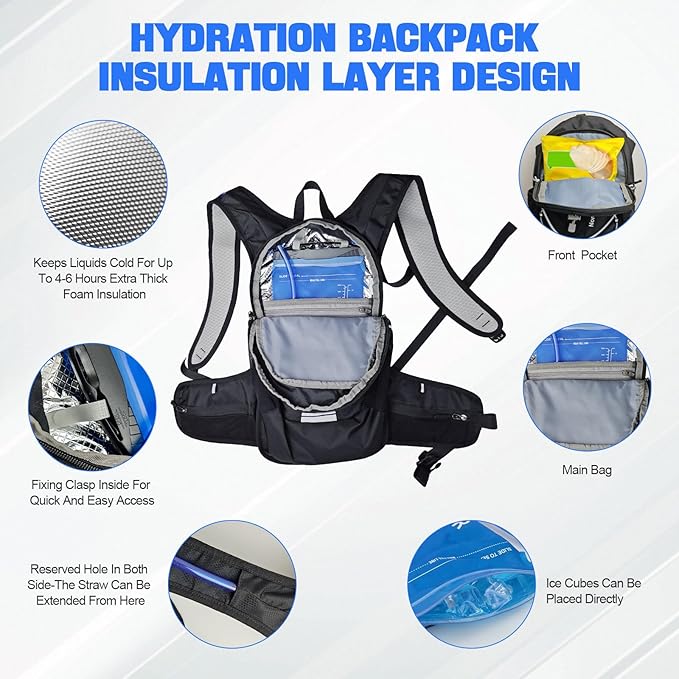 Hydration Backpack 20L Lightweight Breathable Water Backpack with 2L Water Bladder, Adjustable Chest Straps Running Hydration Vest for Cycling, Hiking, Climbing
