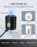 FLEXTAILGEAR Air Pump for Inflatables with Camping Lantern, Tiny Pump 2X, 4kPa Portable Air Pump Rechargeable Air Mattress Pump with Magnetic Design, for Sleeping Pads Pool Floats Swimming Rings