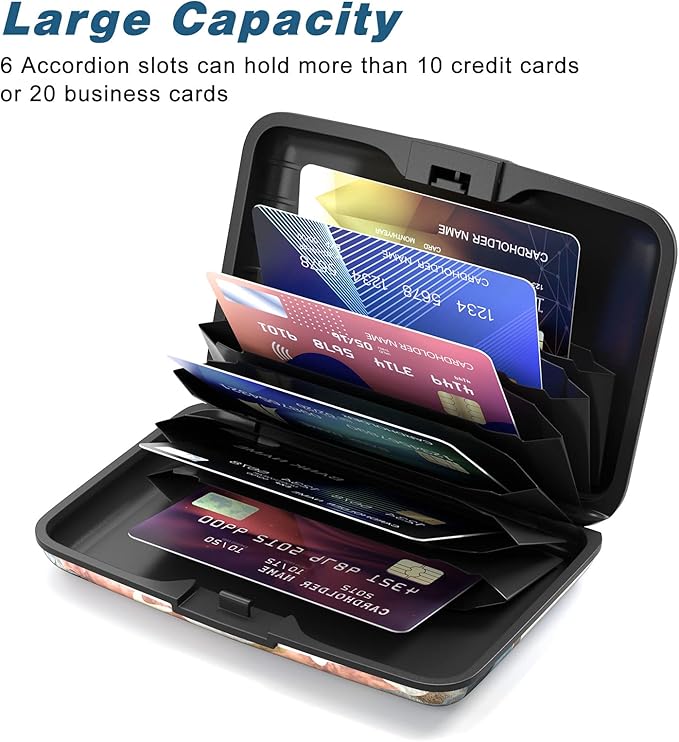 Credit Card Holder, Mini Aluminum Card Wallet RFID Blocking Slim Metal Hard Card Case for Women Men, Watercolor Sunset