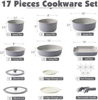 SENSARTE 17 Piece Ceramic Pots and Pans Set, Nonstick Detachable Handle Cookware, Induction Kitchen Cookware Set with Removable Handle, Dishwasher ＆ Oven Safe (Gray)