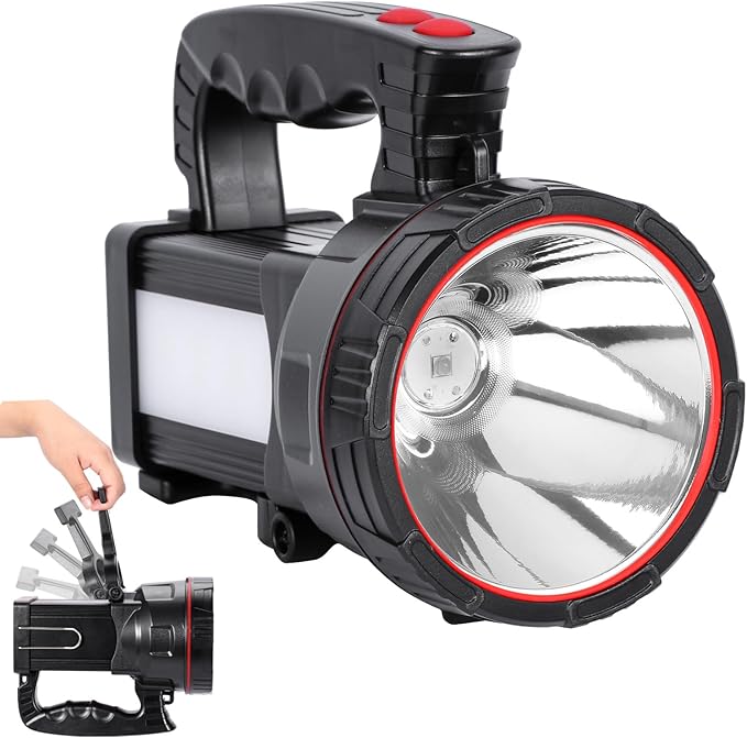 Superbright LED Handheld Searchlight Tactical Waterproof Spotlight High Power Rechargeable Flashlights with Side Light USB Power Charger (Yellow Light)