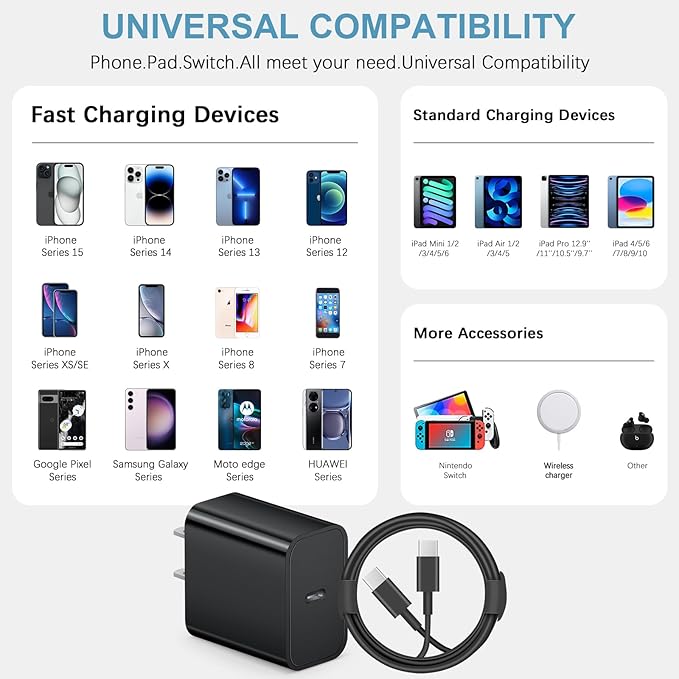 10FT iPhone 17 16 15 Charger Fast Charging USB C Charger Block Type C Chagrer Fast Charging 2-Pack for iPhone 17/17 Plus/17 Pro/17 Pro Max/iPhone 16/16 Plus/16 Pro/16 Pro Max/15/15 Pro Max(Black)