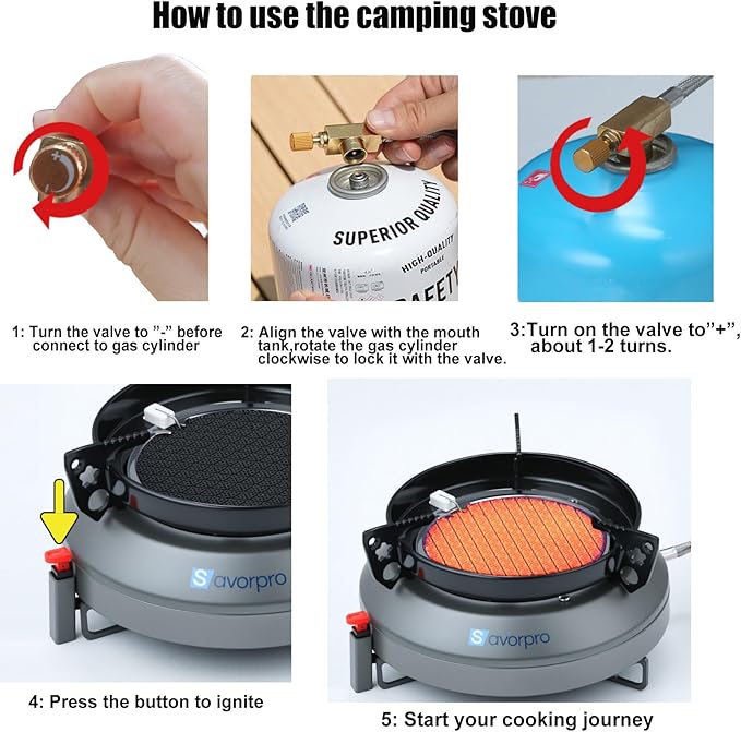 Portable Camping Stove Infrared Windproof, Backpacking Stove13400 BTU Single Butane Burner for Outdoor Hiking with Piezo Ignition