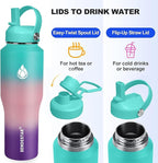 SENDESTAR 32oz Water Bottle Wide Mouth Stainless Steel Vacuum Insulated Double Wall with 2 Straw Lids Fit in Any Car Cup Holder TXIN-32-HG-1