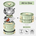 Odoland 15pcs Camping Cookware Mess Kit, Non-Stick Lightweight Pot Pan Kettle Set with Stainless Steel Cups Plates Forks Knives Spoons for Camping, Backpacking, Outdoor Cooking and Picnic