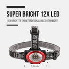 Lichamp Headlamp, 10 Pack 12 LED 3 Mode Portable Head Lamp Flashlight, Outdoor Lightweight Durable Headlight for Running, Camping, Reading, Fishing, Hunting, Walking, Jogging, Black + Red Color