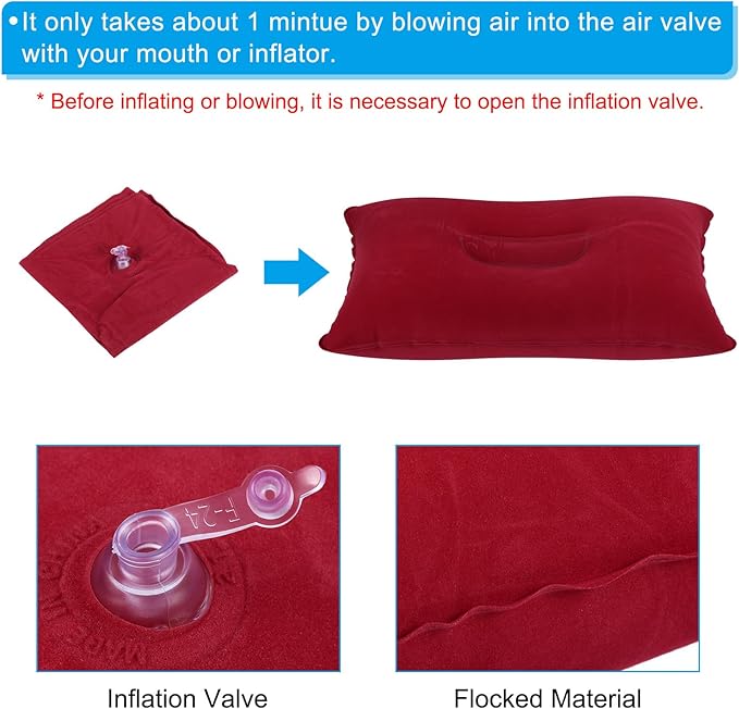 PATIKIL Inflatable Pillow, 2 Pack Squared Ultralight Camping Travel Pillow Desk Rest Neck Support for Hiking Backpacking Office, Red