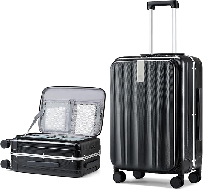 Hanke 26 Inch Large Checked Luggage PC Hard Shell Luggage Top Opening Travel Luggage Suitcases with Wheels for Woman Men.(Jet Black)