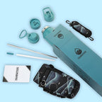 40 Oz Water Bottle with Strap Stainless Steel Sports Water Bottle with 3 Lids (Straw, Chug and Flip Lid) Insulated Leak Proof Metal Jug for Men & Women - Indigo Green (Pattern)