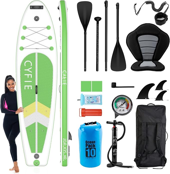 CYFIE 10'6''Inflatable Stand Up Paddle Board, Paddle Boards with Premium SUP Paddle Board Accessories, Removable Kayak Seat and Camera Mount for Yoga, Kayaking, Surf, Fishing