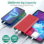 Portable Charger 38800mAh,LCD Display Power Bank,5 USB Outputs Battery Pack Backup,USB-C in&out Dual Input Phone Charging Compatible with iPhone 16/15/14/13 Pro,Android Samsung Galaxy Pixel Nexus-Red
