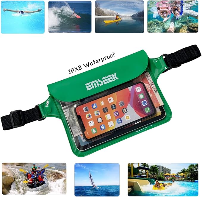 Waterproof Waist Pouch Dry Belt Bag Fanny Pack Keep Your Key Fob Wallet Kindle Phone Dry Perfect For Swim Surf Snorkel(Green)