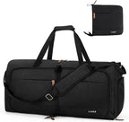 Lekesky Foldable Travel Duffle Bag for Women, 60L Large Duffel Bag with Separate Shoes Compartments & Straps, Carry On Weekend Bag for Women, Hospital, Overnight (Black)