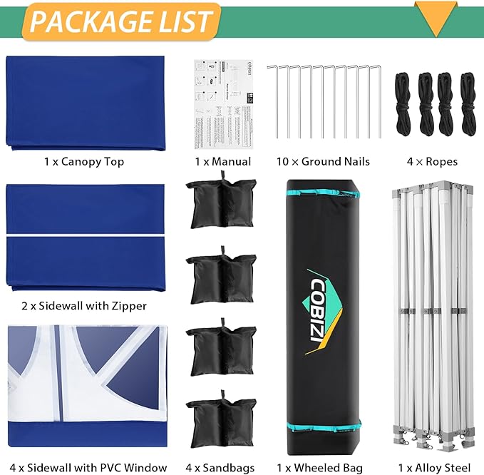 COBIZI 13x26 Pop up Canopy Tent 13x26 Canopy with 6 Sidewalls Waterproof Heavy Duty Commercial Canopy Tent for Parties Outdoor Garden Gazebo, Carry Bag with Wheel(13x26ft, Dark Blue)