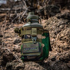 Iron Infidel Battle Bottle - Half Gallon Water Bottle Insulated, 64 oz Stainless Steel Water Jug with Handle- Gym Water Bottle for Men with Rugged Sleeve for Storage (Woodland 2 Liter)